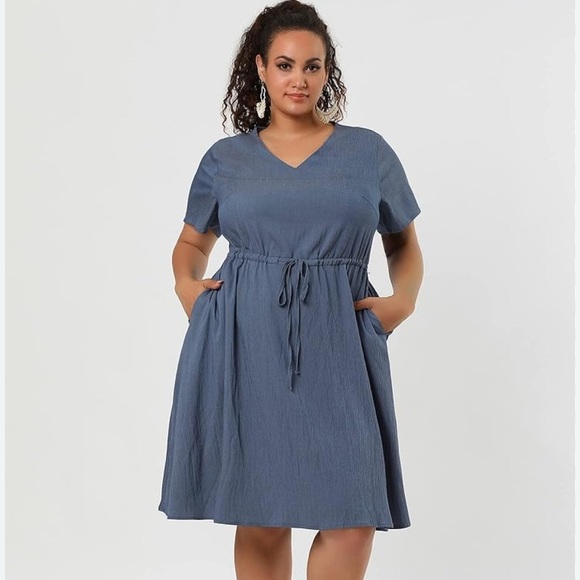 Agnes Orinda Women's Plus Size Dress V Neck A Line Chambray size 3XL - Picture 1 of 5